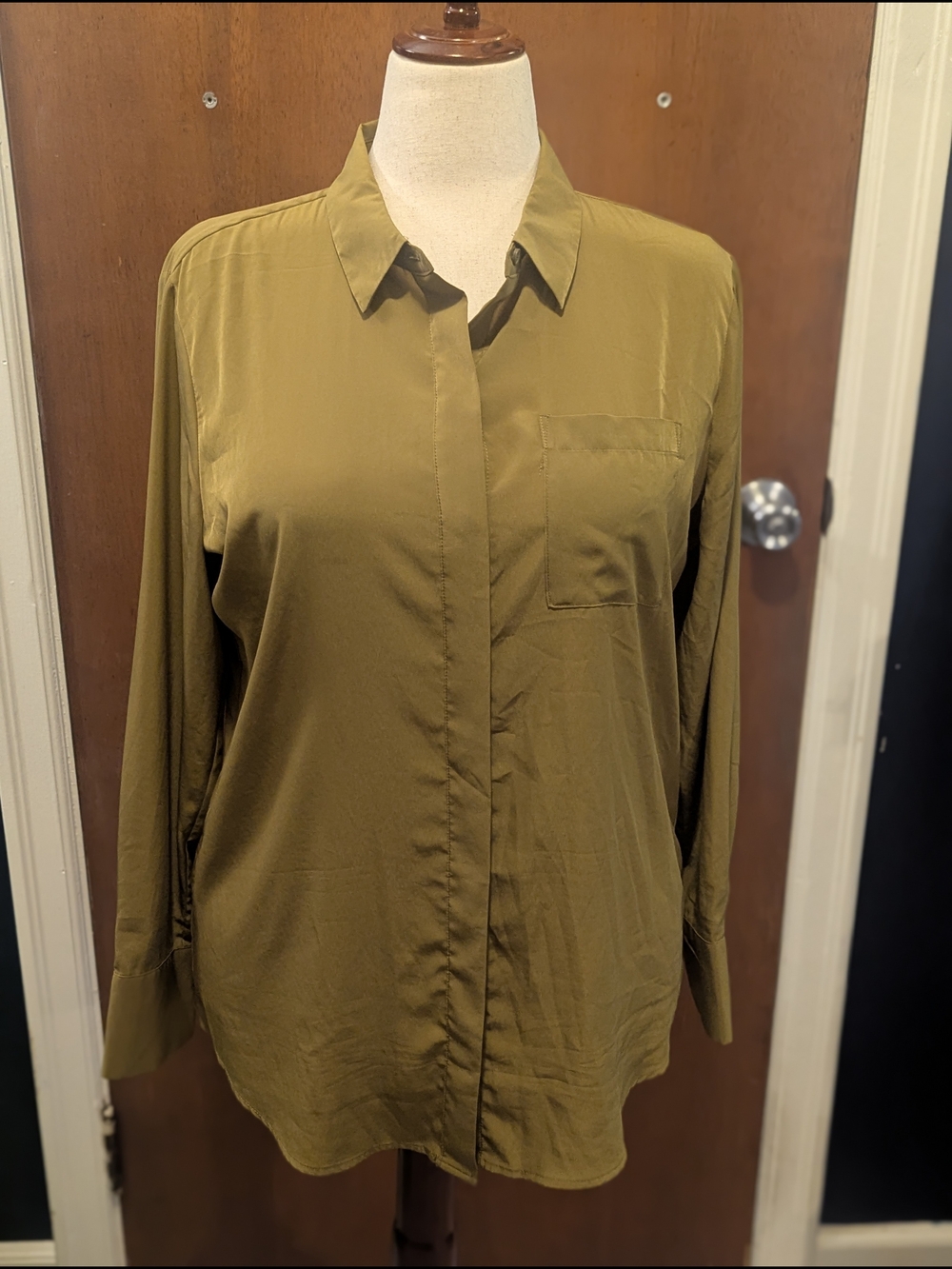 Nine West Olive Green Button-Down Shirt